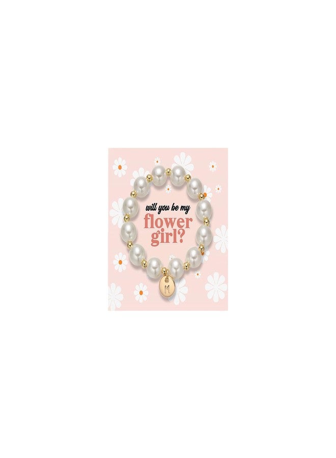 GINAZL Flower Gil Gifts Bracelets, Will You Be My Pearl Bracelet Danity Initial M Bracelet Wedding Bridal Shower Gifts Flower Grl Proposal Box Gift (M) - Image 1